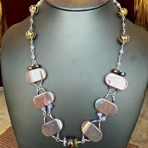 Artisan Ocean Jasper Stone Necklace 21” length Magnetic Closure Unique